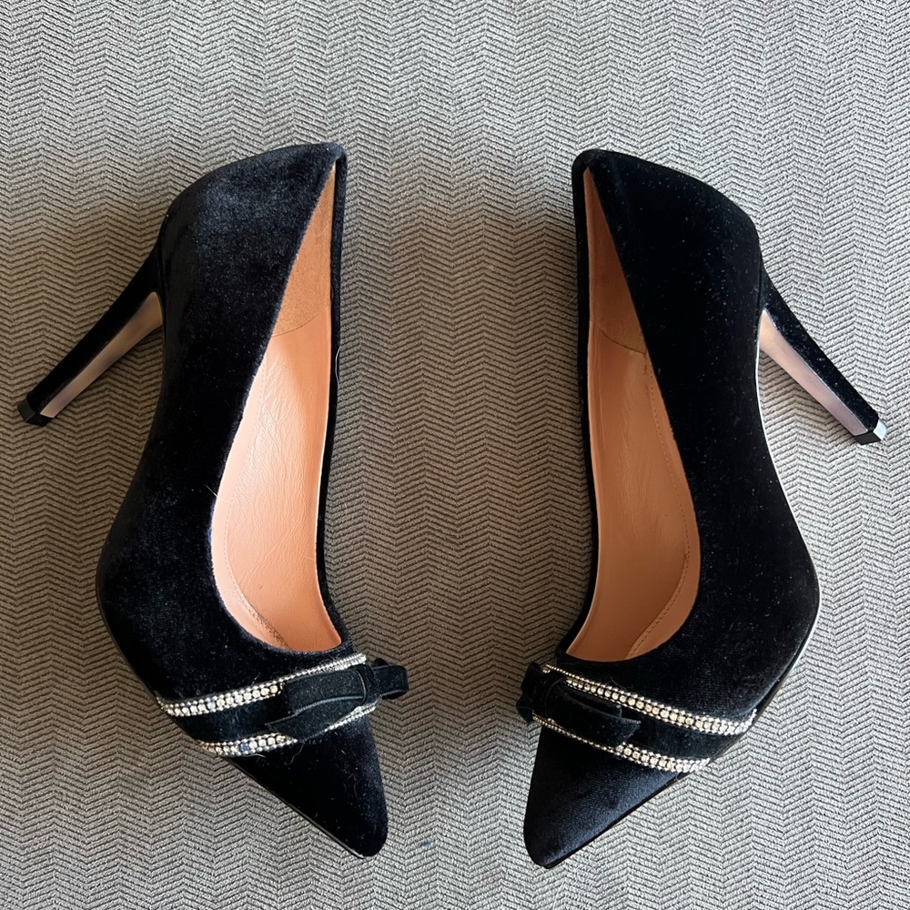 Brooks Brothers - Rhinestone-Trimmed Velvet Point-Toe Pumps - Picture 9 of 15